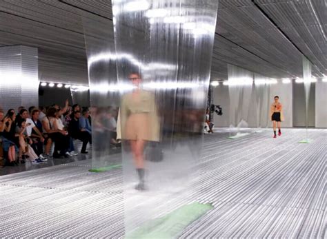 in prada SS24 ‘fluid form’ show, translucent thick slime cascades 